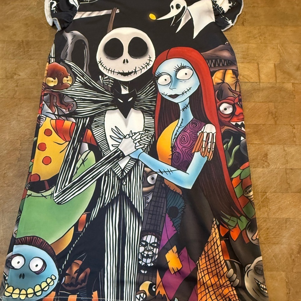 Nightmare Before Christmas Jack & Sally Graphic Night Dress Kids M Pajamas - Picture 6 of 10